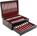JOMCYDM Wooden Silverware Storage Box 2 Layers Silverware Chest Case with Drawer with Handle Lid Flatware Organizer for Kitchen Dining Room