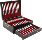 JOMCYDM Wooden Silverware Storage Box 2 Layers Silverware Chest Case with Drawer with Handle Lid Flatware Organizer for Kitchen Dining Room