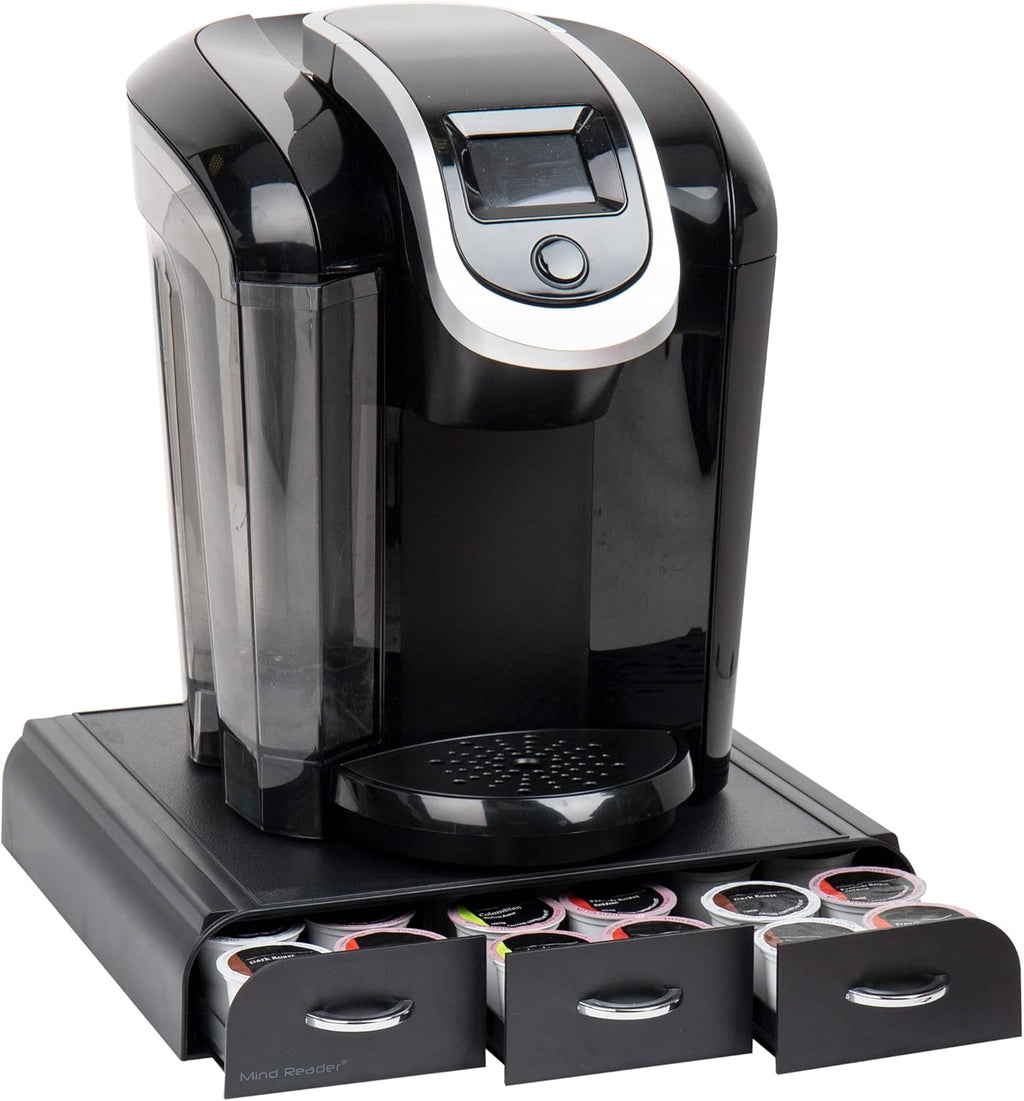 Mind Reader Single Serve Coffee Pod Organizer with 3 Drawers, 36 Pod Capacity, 13.5"L x 12.25"W x 2.5"H, Black