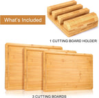 Bamboo Cutting Board Set of 3 With Holder Extra Large Bamboo Chopping Board for Kitchen Charcuterie Boards Bread Cheese Fruit Bread Cheese Meat