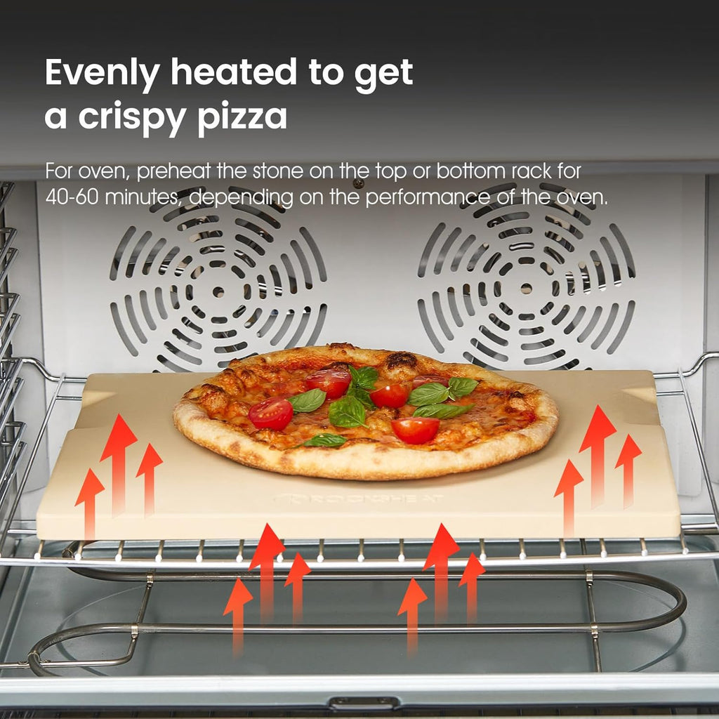 Pizza Stone, 12"x12" Square Pizza Stone for Oven Grill BBQ, Cordierite Baking Stone for Bread & Pie, Unique Built-in 4 Handles Cooking Stone