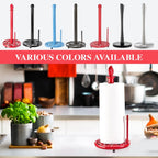 JOGREFUL Paper Towel Holder Stand, Cast Iron Kitchen Paper Towel Countertop Vintage Stand with Weighted-Base, Bathroom Organization for Family Standard Large Size Roll Paper, Leaf Top, Red