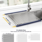 Tomorotec 21" x 15.5" Roll Up Dish Drying Rack Over Sink Drying Rack Sink Cover Kitchen Sink Accessories Gadget Multipurpose Organizer Foldable Stainless Steel Drainer