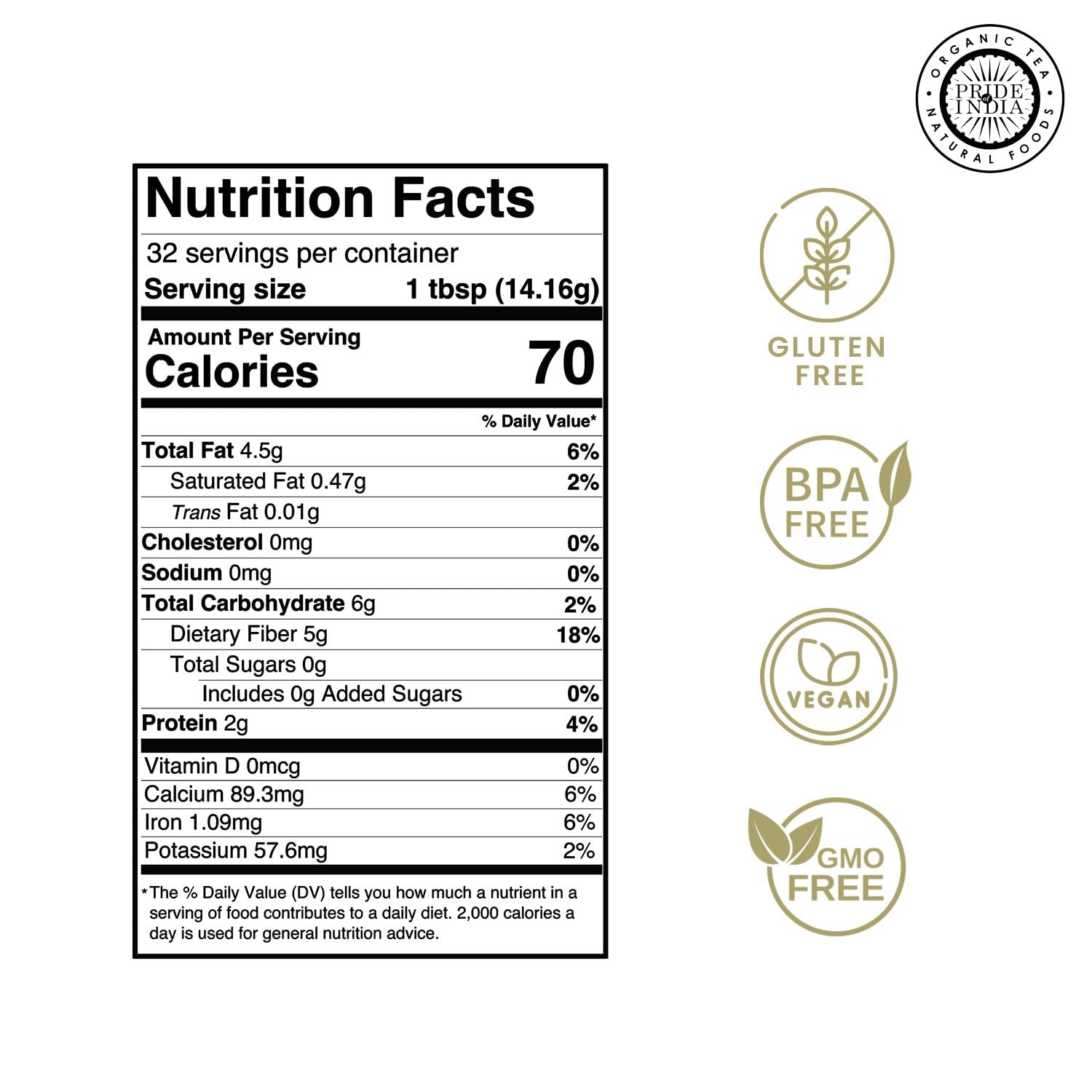 Pride Of India - Pack of 6 - Premium Black Chia Seeds Powder 1 lbs (454 gm) Mild Nutty Earthy Taste Freshly Milled in Small Batches | Used for Baking Coating Thickening