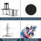 JOYAMI Electric Food Processor with 2 Bowls, Food Chopper Vegetable Meat Grinder, Stainless Steel Blades, 2 Speed