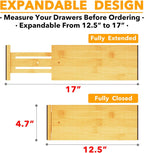 SpaceAid Bamboo Dresser Drawer Dividers 6 Pack, 4.65“ High Adjustable 12.5“-17” Drawer Organizers, Expandable Organization for Clothing, Clothes, Dressers, Natural