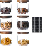 Glass Jars with Wood Lids 6 Pack with 112 Labels, 15 OZ Storage Food Canister for Coffee| Sugar| Snacks| Nuts