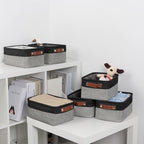 DULLEMELO Small Storage Baskets for Shelves, Small Fabric Collapsible Rectangular Storage Bins for Shelves, Closets, Nursery, Home, Office, Empty Gift Baskets (6-Pack, Black&Gray)