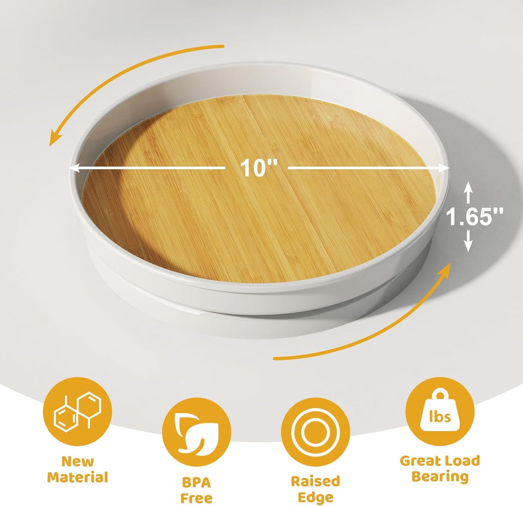 LAMU 2 Pack Lazy Susan Organizer, 10'' Lazy Susan Turntable for Cabinet, Table Top, Pantry, Refrigerator, Kitchen, Oak