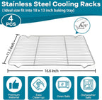 P&P CHEF Baking Cooling Rack Set for Cooking Roasting, 4-Piece Stainless Steel Wire Racks for Oven Use, Healthy & Dishwasher Safe, Rectangle, 16.6 Inch