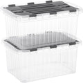 Superio Clear Storage Boxes with Attached Lids, Plastic Container Bins with Hinged Lids for Organizing, Stackable Crates, BPA Free, Non Toxic Organizers (2 Pack, 17"x11.65"x8.75")