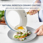 Ceramic Cookware Set, VONIKI 16 Pcs Pots and Pans Set Non Stick, Kitchen Cookware Sets with Cooking Utensils Set, Non Toxic Cookware Set White Gold Pan Set for Cooking Pot Oven & Dishwasher Safe, Gift
