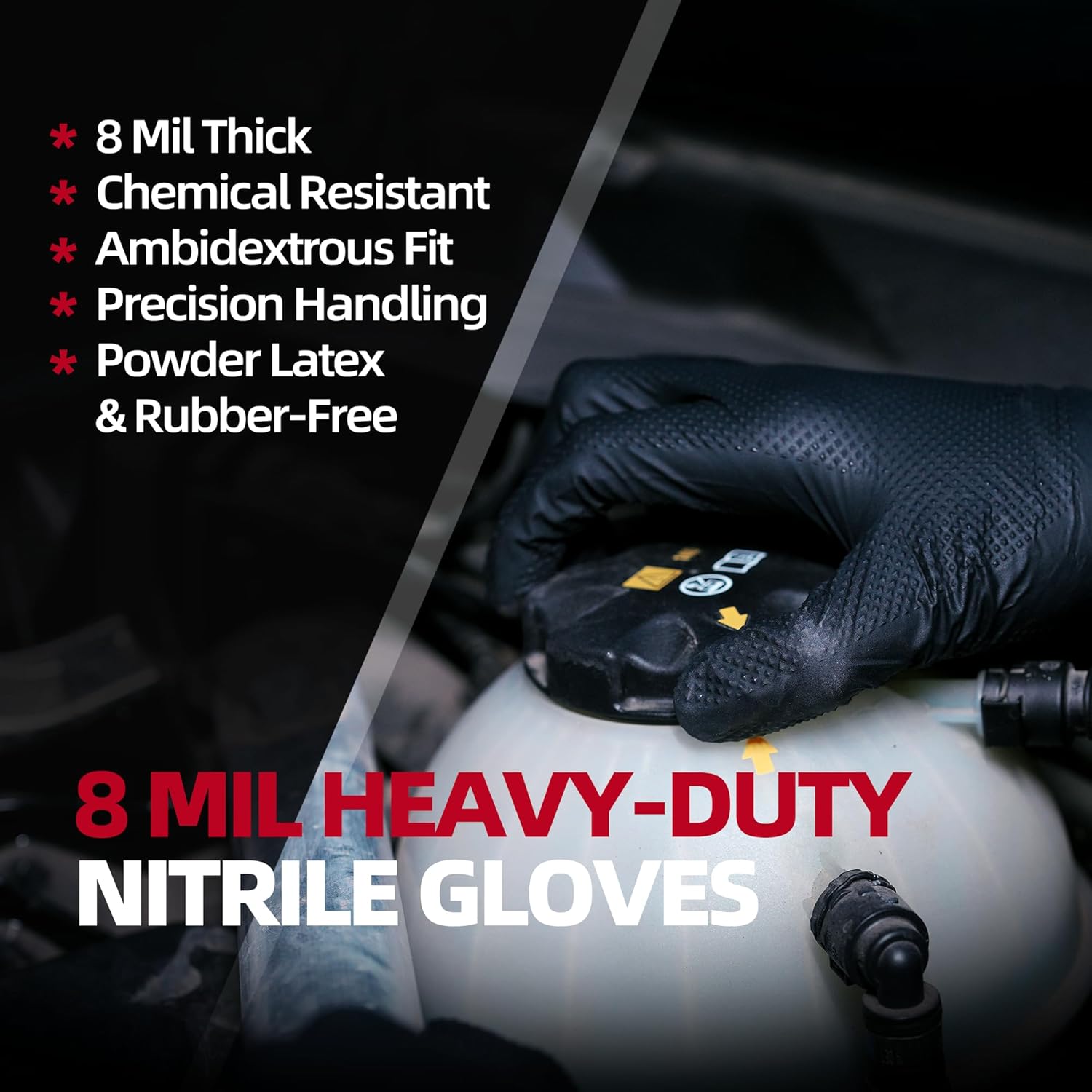 Jointown Basic Heavy Duty Nitrile Gloves, Mechanic Gloves 8 Mil Nitrile Disposable, with Raised Diamond Texture, Case of 100, Black, Medium