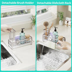HapiRm Sponge Holder for Kitchen Sink - Self-draining Sink Caddy with Brush Holder and Dishcloth Holder, Stainless Steel Kitchen Organizer for Countertop - Brushed Nickel