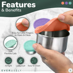 Everusely - Stainless Steel Food Containers - 3 Pack, Bright - Lunch Box - Snack Containers for Office, Home Food Storage - Leakproof with Silicone Lids - Dishwasher & Freezer Safe