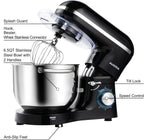 Aucma Stand Mixer,6.5-QT 660W 6-Speed Tilt-Head Food Mixer, Kitchen Electric Mixer with Dough Hook, Wire Whip & Beater (6.5QT, Black)