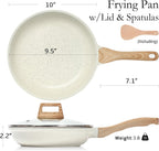 ESLITE LIFE Nonstick Ceramic Frying Pan Skillet with Lid, Non-Toxic Egg Omelette Kitchen Cooking Pans Compatible with All Stovetops (Gas, Electric & Induction), PTFE & PFOA Free (White, 9.5" w/Lid)