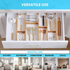 6 Pack Bamboo Drawer Dividers with 12 Inserts, Expandable Adjustable Clothes Drawer Organizers and Storage from 17" to 22" for Kitchen, Bedroom, Dresser, Cosmetics (Natural)