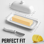 Zulay Butter Dish With Lid For Countertop - Porcelain White, Ceramic Butter Dish with Knob Handle Great for Cooking - Elegant Design Butter Holder - Durable & Sturdy Butter Keeper - White