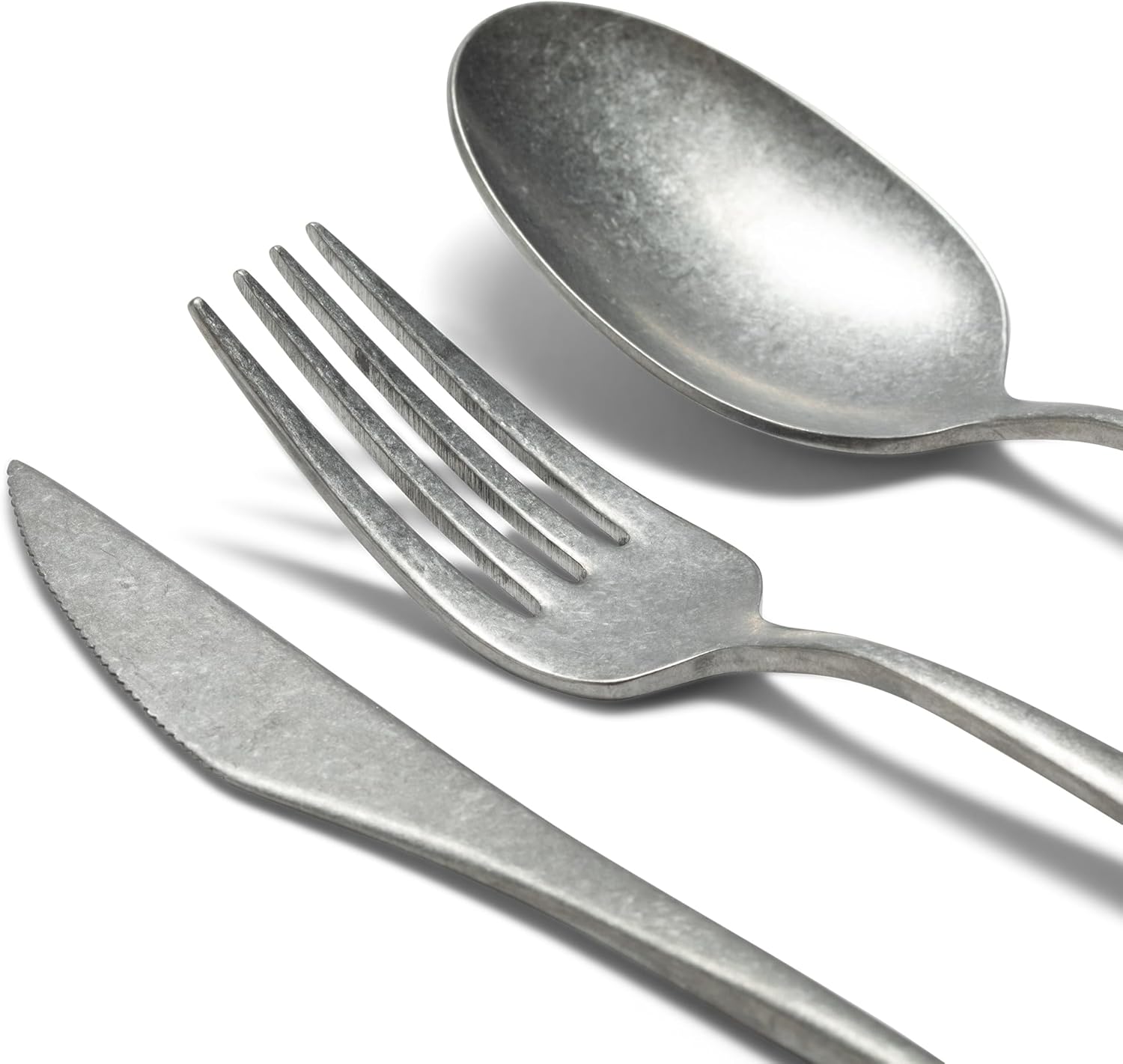 Luxury Vintage Flatware 20-Piece Set – Service for 4, Premium Stainless Steel with Weighted Handles, Aged Heirloom Finish, Dishwasher Safe, Elegant and Modern Cutlery (Vintage Silver)