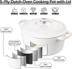 E-far 7QT Enameled Dutch Oven, Cast Iron Dutch Oven Pot with Lid for Cooking/Bread Baking/Braising/Roasting/Stewing, Heavy Duty Round Nonstick Cookware Safe for Induction & Oven - White
