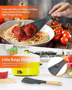 Cooking Spoon and Rice Scooper for Nonstick Cookwares, Great for Cooking and Serving Sturdy BPA-Free Matte Silicone, Wood Handle Spoon for Mixing, Scoop, and Scrape (GREY)