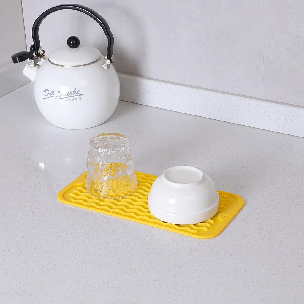 Silicone Dish Drying Mat for Multiple Usage,Easy clean,Eco-friendly,Heat-resistant Silicone Mat for Kitchen Counter or Sink,Refrigerator or Drawer Liner Yellow S 12 inches x 6 inches