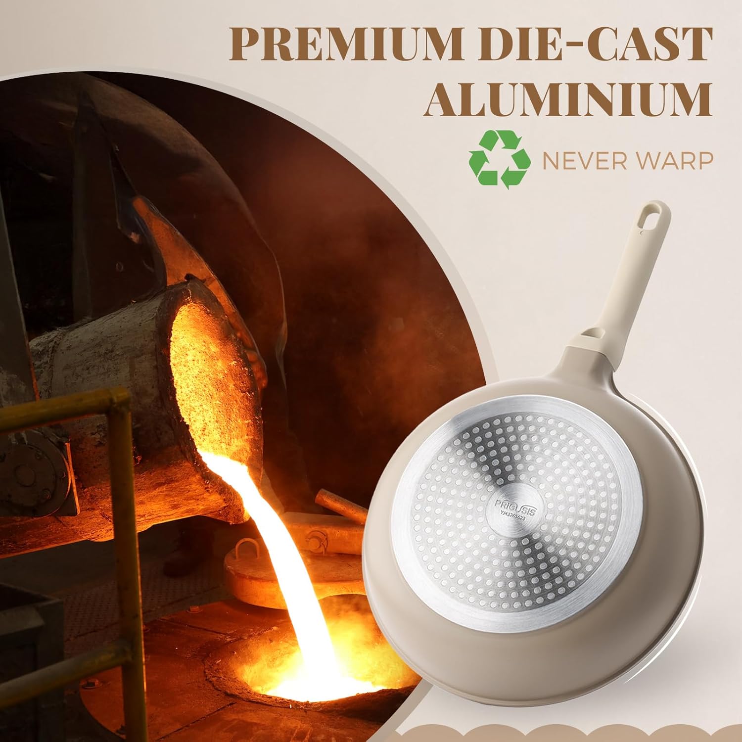 Nonstick Deep Frying Pan with Glass Lid, 12 Inch (4.8 qt), 5X Durable Nonstick Sauté Pan, Scratch & Stain Resistant, PFOA Free, Induction Compatible, Dishwasher & Oven Safe, Natural Linen