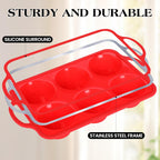1 Pc Jumbo Muffin Pan with Metal Frame, Nonstick 6 Cup Extra Large Cupcake Pan for Baking, Silicone Deep Muffin Tray for Egg Bites (Red)