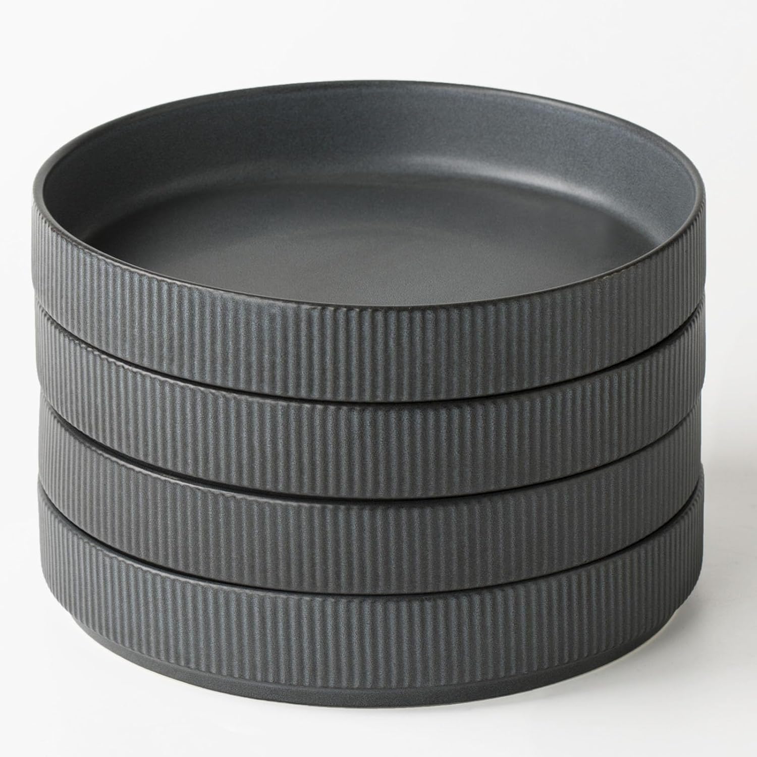 famiware Star 7.5" Pasta Bowls Set, Salad Bowl Set of 4, Double Reactive Glaze, Stackable, Ideal for Your Friend for Housewarming, Festivals, Matte Dark Charcoal (Full Glaze)