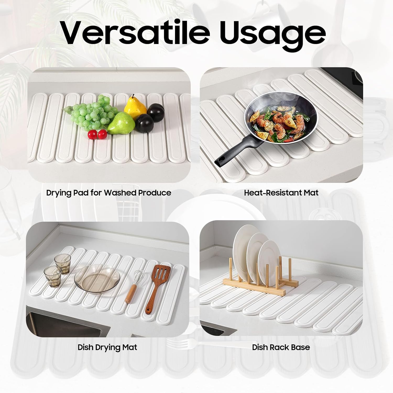 Stone Dish Drying Mat for Kitchen Counter, Quick Dry Stone Mat Kitchen for Dishes Bottles Cups, Large Foldable Diatomaceous Earth Dish Drying Mats Match Any Countertop, White