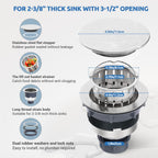 BOTEMY Stainless Steel Sink Drain Strainer 3-1/2 Inch Kitchen Sink Drain Assembly Kit with Removable Deep Sink Strainer Basket and Sink Stopper Flat Cover Replacement for Home Standard Kitchen Sinks