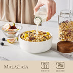 MALACASA 24 OZ Cereal Bowls, Porcelain Soup Oatmeal Bowls Set of 6, Kitchen Ceramic Serving Bowl, Dishwasher Microwave Oven Safe, White, Series LUNA