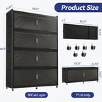 320GAL Extra Large Storage Bins with Lid, 1280QT Plastic Stackable Storage Bins with 6x Wheels, Collapsible Closet Organizer and Storage Drawer Cabinet for Living Room Office Dorm, 4Pack Black