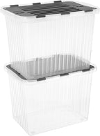 Superio Storage Bins with Lids, Clear Plastic Containers for Organizing, Stackable Totes, BPA Free, Odor Free, Organizer Boxes for Home, and Dorm (2 Pack, 20.25"x14"x14.6")