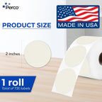 Perco Ivory 2-Inch Perforated Circle Dot Thermal Sticker Labels — 735 Stickers/Roll, Direct Thermal Printer Compatible—with Permanent Adhesive for Organizing, Color Coding, Bin Labeling—Made in USA