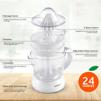 Electric Citrus Juicer, Compact Space-Saving Orange Juicer, 24oz | Adjustable Pulp Control, for Oranges, Grapefruits, Lemons and Limes