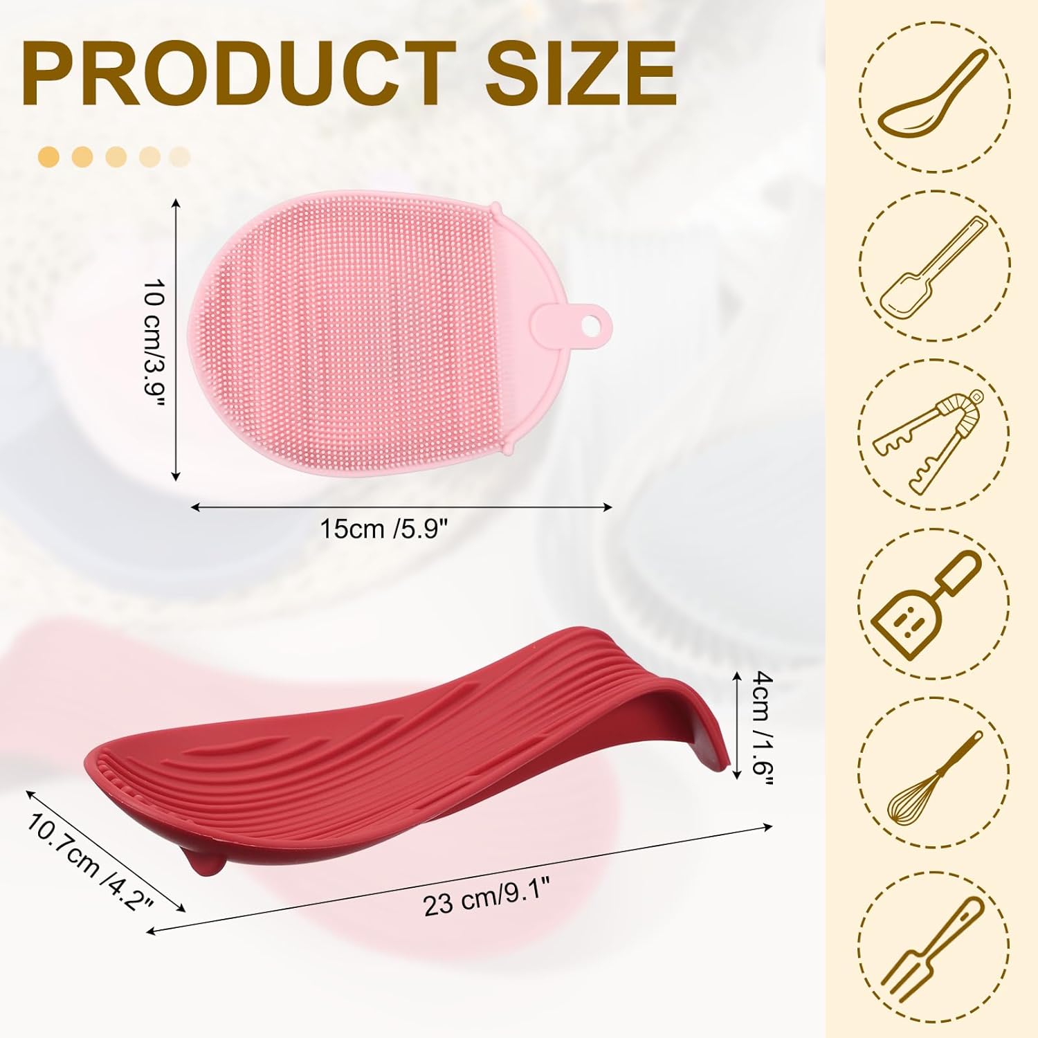 uxcell 1 Set Silicone Spoon Rest for Stove Top, Silicone Spoon Holder for Cooking Spatula, Ladle, Brush Red/Pink