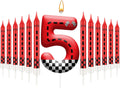 13PCS Racing Car Theme Birthday Candle Set with Checkered Flag Design - Durable Cake Topper for Race Car Party Decorations, Kids Birthday Supplies - Number 5 Candle for Racing-Themed Celebrations