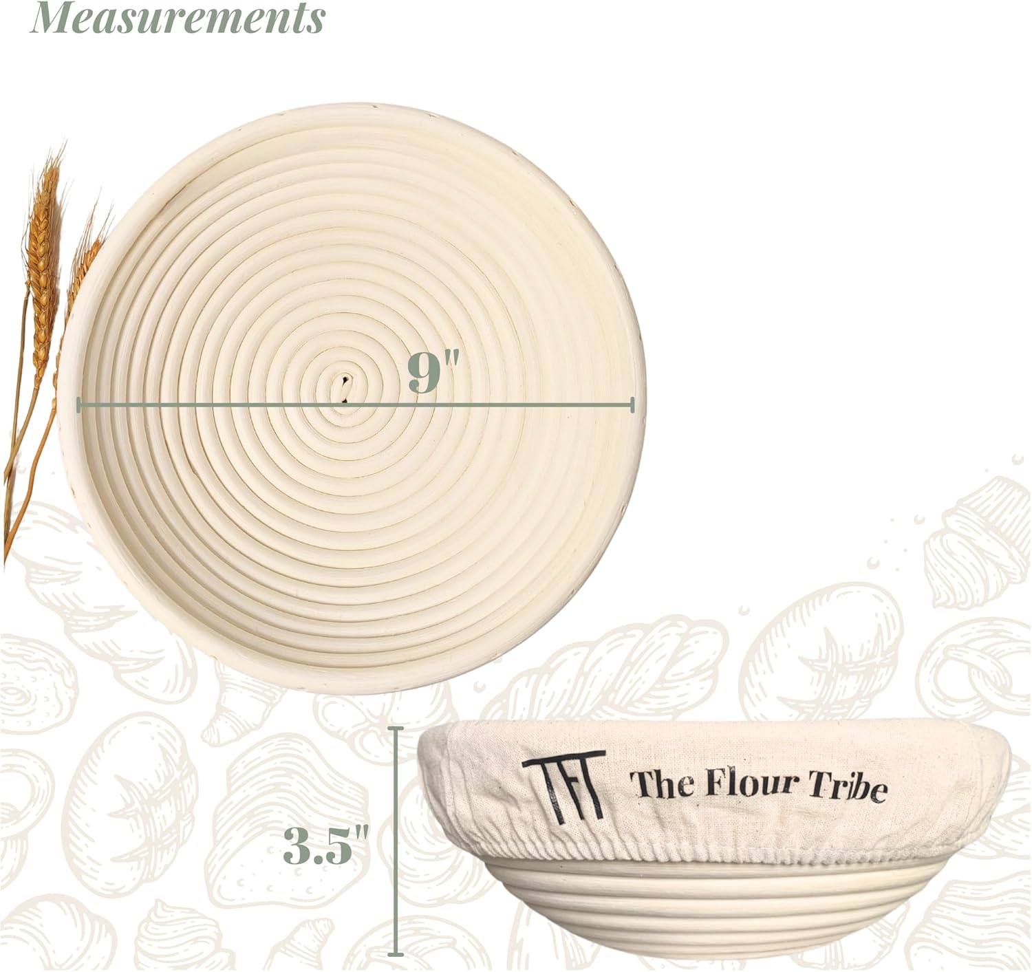 Banneton Bread Proofing Basket: Banneton Basket Set of 2, 9 inch Sourdough Proofing Basket Round Proofing Bowls Handmade Rattan baskets w Linen liners for Dough Proofing, Sourdough Bread Making Kit