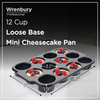 Wrenbury Pro Mini Cheesecake Pans Removable Bottom 12 Hole - Heavy Gauge Carbon Steel Muffin Cupcake Pan Loose Bottom Springform for Baking - 3 Inch Individual Cheesecakes Tin - PFOA Free