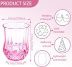 12 PCS Pink Stemless Wine Glasses，Colored Plastic Reusable Cups 9OZ Vintage Drinking Glasses Tumblers for Whisky, Beer, Juice, Beverages, Cocktai