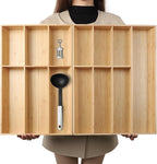 V-Shaped Extra Large Bamboo Drawer Organizer Set of 2, Kitchen Cutlery Tray Utensil Plate, Flatware&Silverware Storage Box, Wood Organizer for Bedroom, Living Room (19.6"x14.6" & 19.6"x12.4")