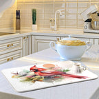 Cute Cardinal Christmas Dish Drying Mat for Kitchen Counter Absorbent Microfiber Drying Pad, Medium 16x18 in, Reversible Drainer Mats
