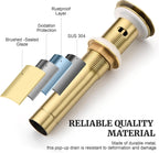 Pop up Sink Drain Stopper with Overflow Brushed Gold for Bathroom Vessel Vanity Sink Art Basin, Big Cap Sink Drain with Overflow, Metal Pop-up Drain Strainer with Detachable Basket Stopper