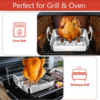 Herogo Small Roasting Pan with Beer Can Chicken Holder, 9 Inch Stainless Steel Square Baking Pans with BBQ Vertical Stand Rack for Baking Oven Grilling Smoker, Easy to Use & Dishwasher Safe