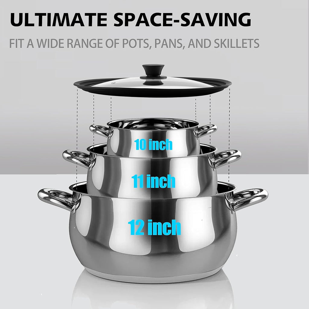 Tempered Glass Lid - Universal Lid with Heat Resistant Silicone Rim for Pots, Pans and Skillets - Pan Cover Replacement Lid Fits 10", 11" and 12" Diameter Cookware