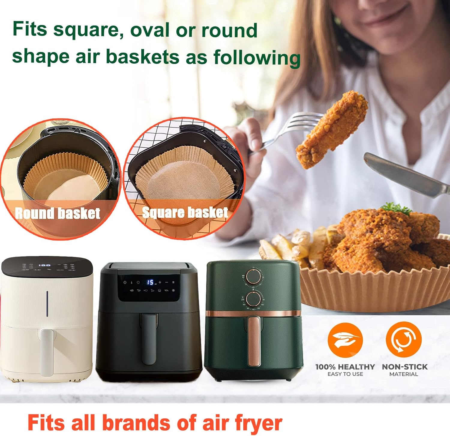 Ninja Power XL Gourmia Air Fryer Disposable Paper Liners - 200pcs, 9 Inch Round Parchment Liners for 4/5/6 qt Air Fryers, Baking Paper for Oven & Microwave