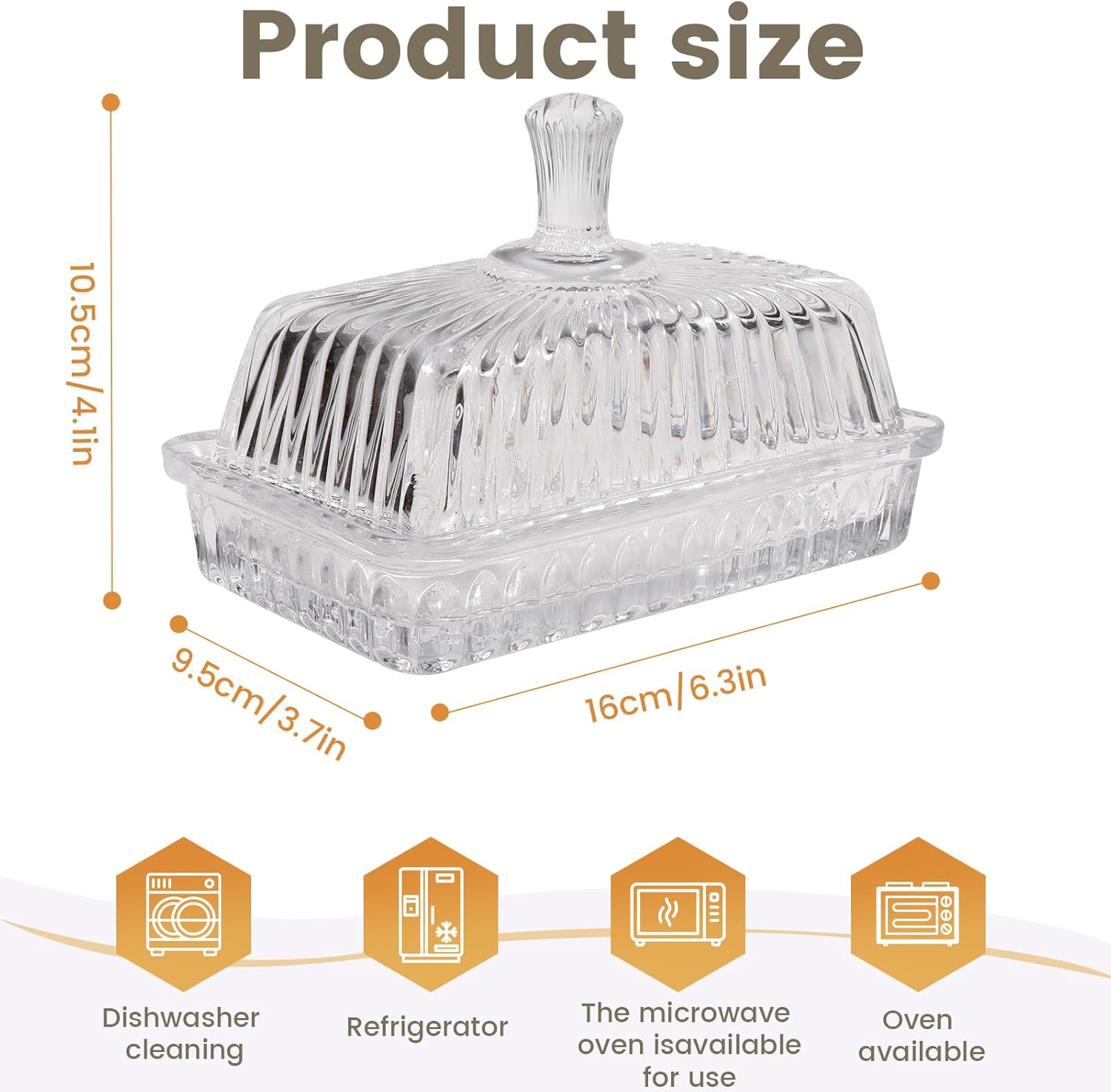 Wide Glass Butter Dish with Cover for Countertop,Vintage Crystal Butter Keeper for Counter,Covered Glass Butter Holder,Butter Holder for Refrigerator,Butter Tray with Two Stick 4oz Butter