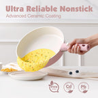 SENSARTE 17 Piece Ceramic Pots and Pans Set, Nonstick Detachable Handle Cookware, Induction Kitchen Cookware Set with Removable Handle, Dishwasher ＆ Oven Safe (Pink)